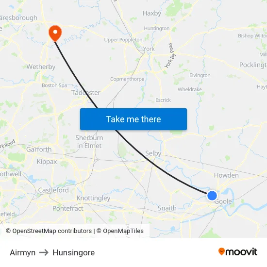 Airmyn to Hunsingore map