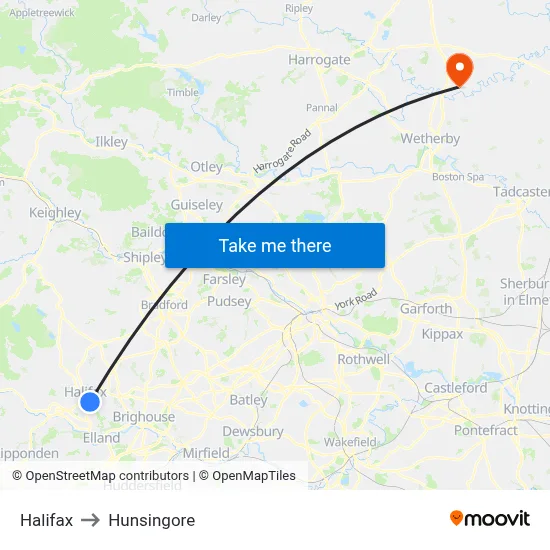Halifax to Hunsingore map