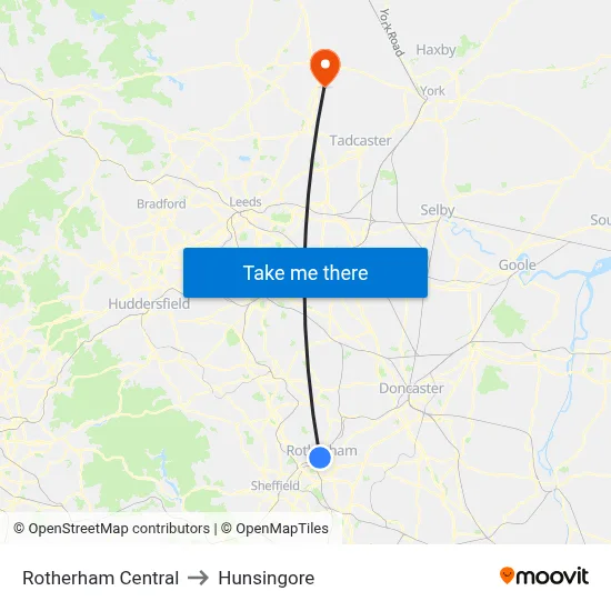 Rotherham Central to Hunsingore map