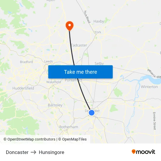 Doncaster to Hunsingore map