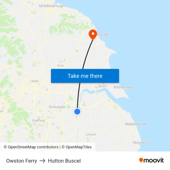 Owston Ferry to Hutton Buscel map