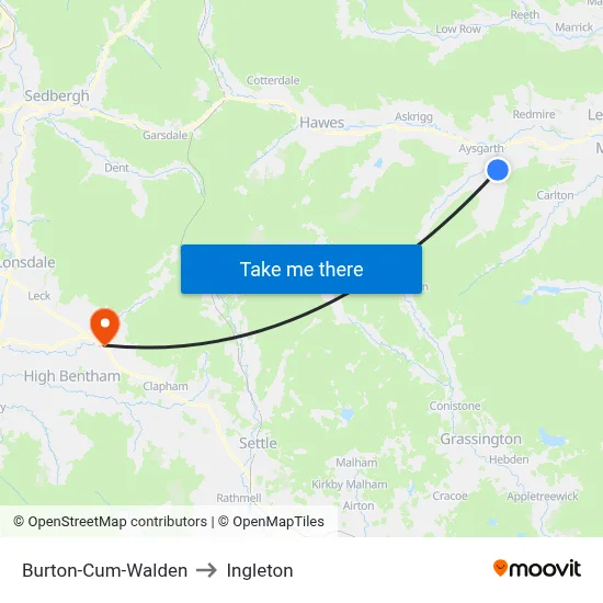 Burton-Cum-Walden to Ingleton map