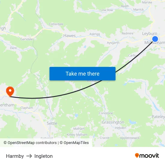 Harmby to Ingleton map
