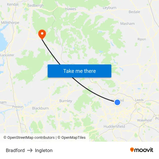 Bradford to Ingleton map