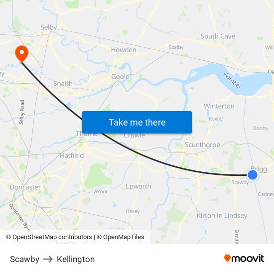 Scawby to Kellington map