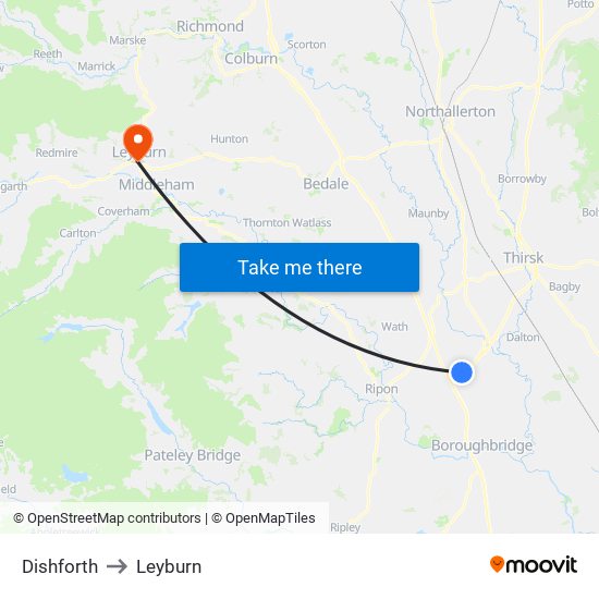 Dishforth to Leyburn map