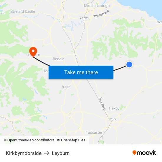 Kirkbymoorside to Leyburn map