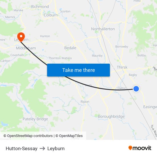 Hutton-Sessay to Leyburn map
