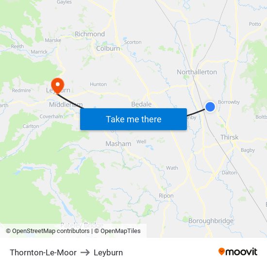 Thornton-Le-Moor to Leyburn map