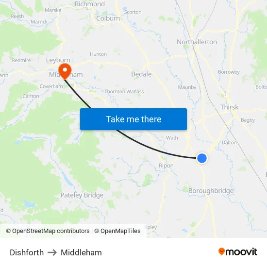 Dishforth to Middleham map