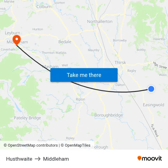 Husthwaite to Middleham map