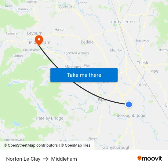 Norton-Le-Clay to Middleham map