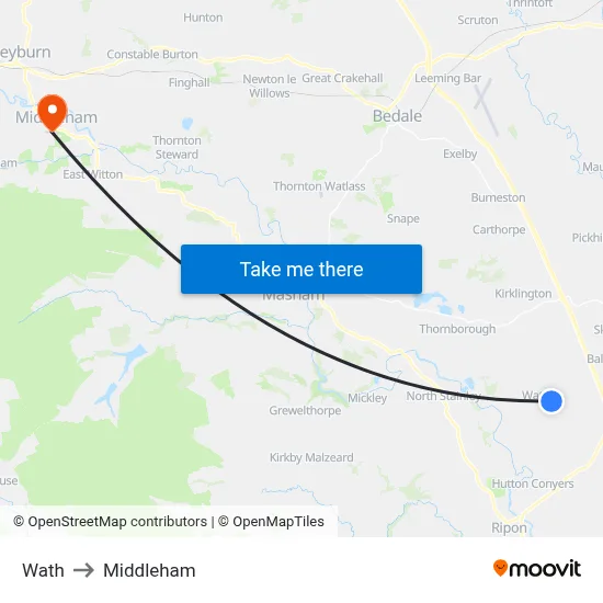 Wath to Middleham map