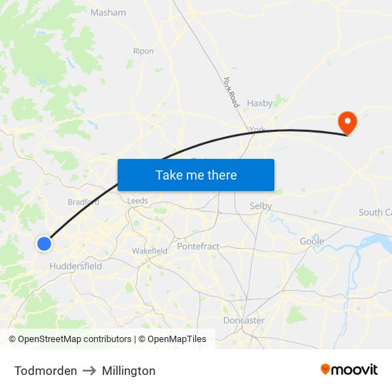 Todmorden to Millington map