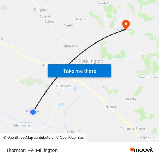 Thornton to Millington map