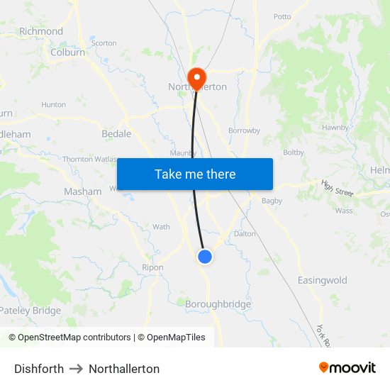 Dishforth to Northallerton map