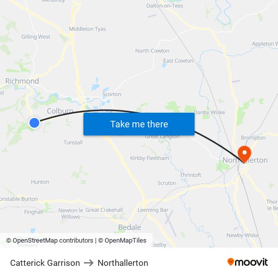 Catterick Garrison to Northallerton map