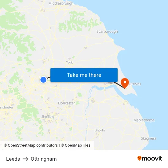 Leeds to Ottringham map
