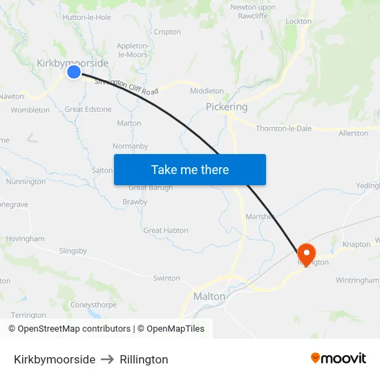 Kirkbymoorside to Rillington map