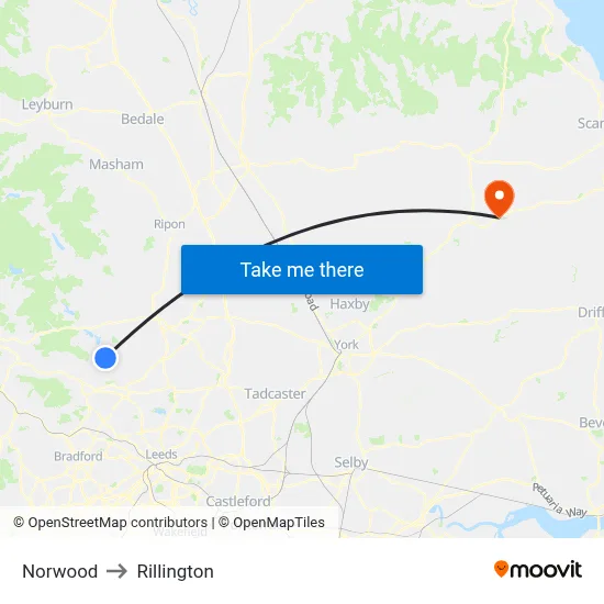 Norwood to Rillington map