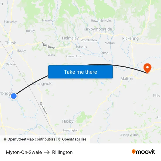 Myton-On-Swale to Rillington map