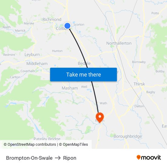 Brompton-On-Swale to Ripon map