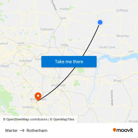 Warter to Rotherham map