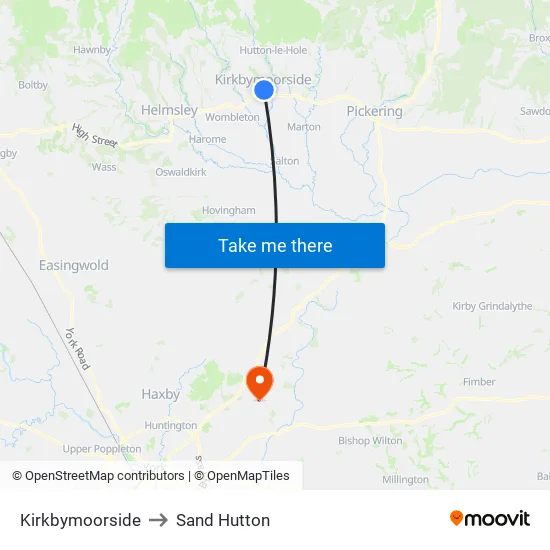 Kirkbymoorside to Sand Hutton map