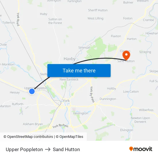 Upper Poppleton to Sand Hutton map