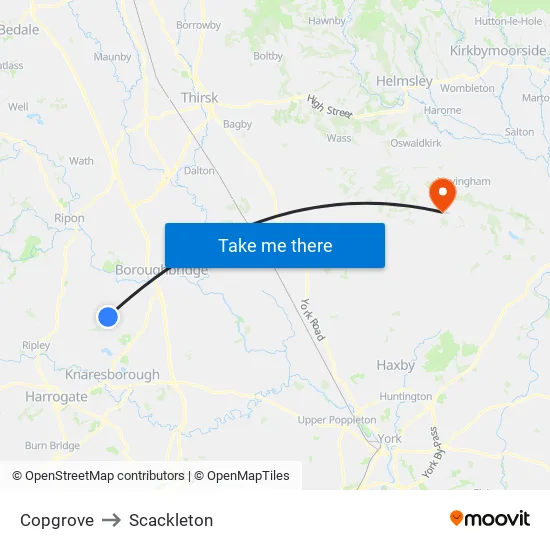 Copgrove to Scackleton map
