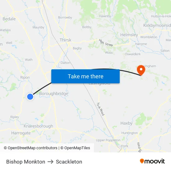 Bishop Monkton to Scackleton map