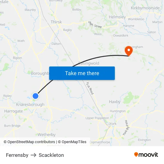 Ferrensby to Scackleton map