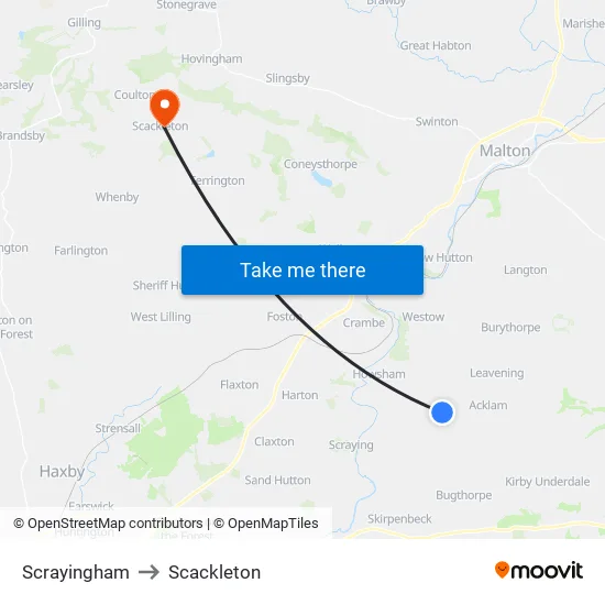 Scrayingham to Scackleton map
