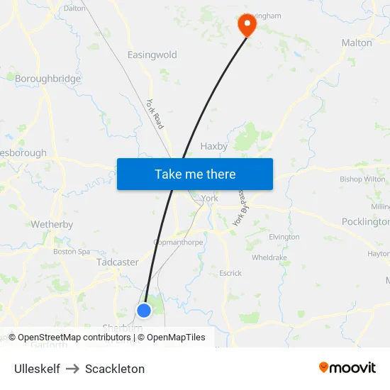 Ulleskelf to Scackleton map