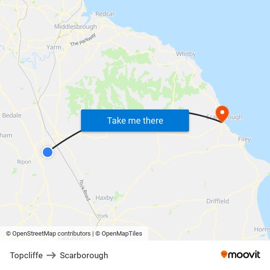 Topcliffe to Scarborough map