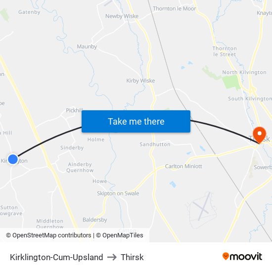 Kirklington-Cum-Upsland to Thirsk map