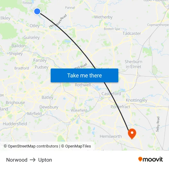 Norwood to Upton map