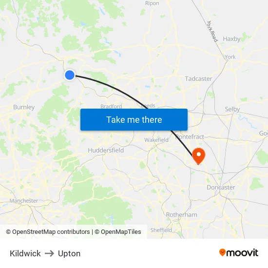 Kildwick to Upton map