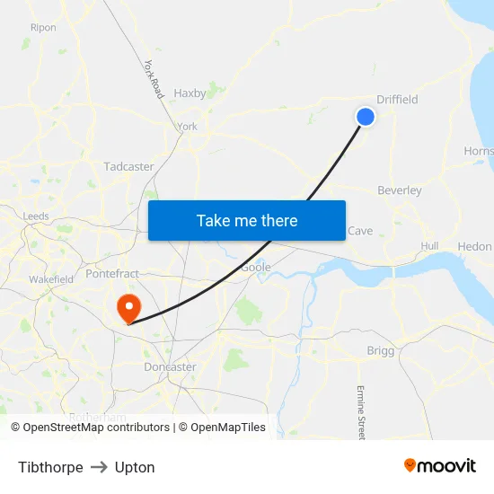 Tibthorpe to Upton map