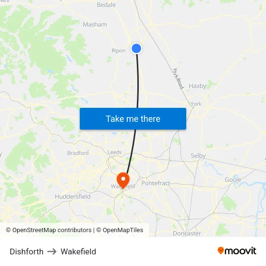 Dishforth to Wakefield map