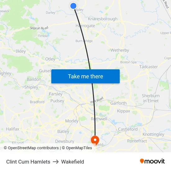 Clint Cum Hamlets to Wakefield map