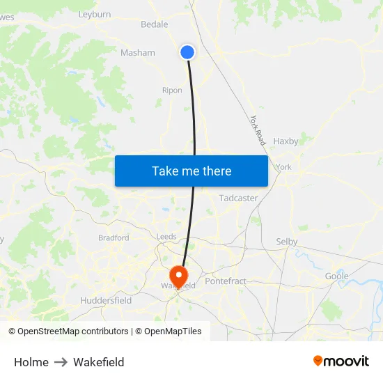Holme to Wakefield map
