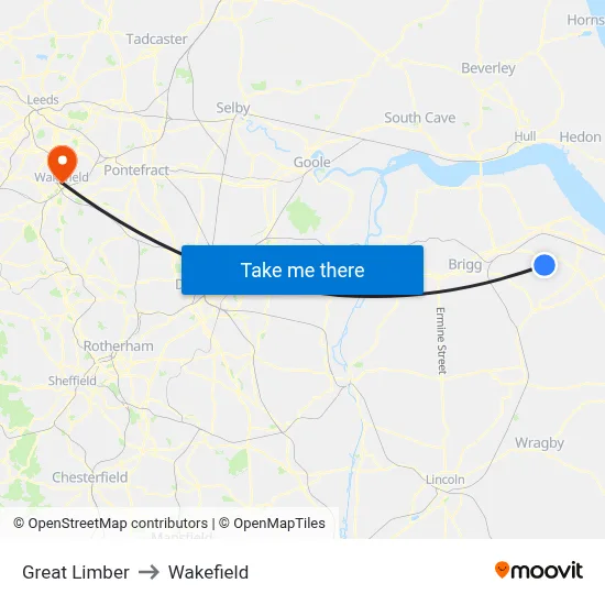 Great Limber to Wakefield map