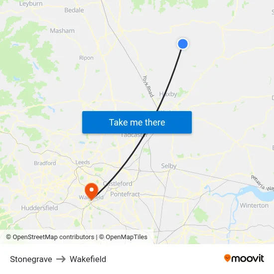 Stonegrave to Wakefield map