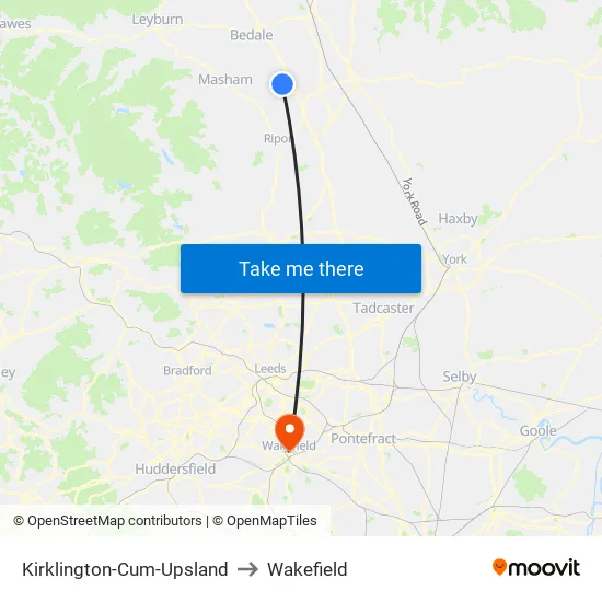 Kirklington-Cum-Upsland to Wakefield map