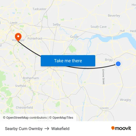 Searby Cum Owmby to Wakefield map