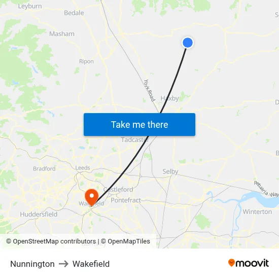 Nunnington to Wakefield map