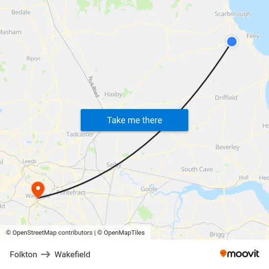 Folkton to Wakefield map