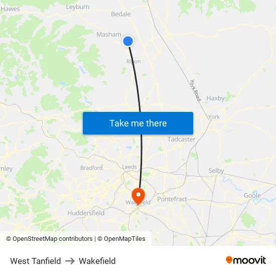 West Tanfield to Wakefield map
