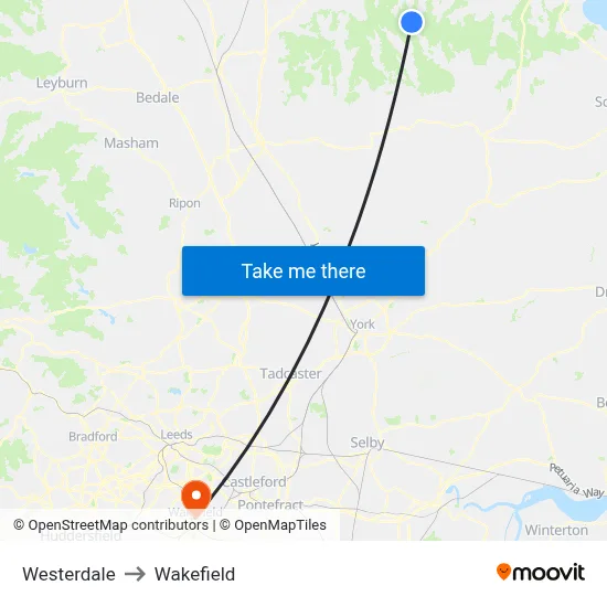 Westerdale to Wakefield map